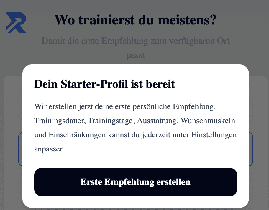 Abschluss des Onboardings mit Hinweis auf weitere persönliche Einstellungen